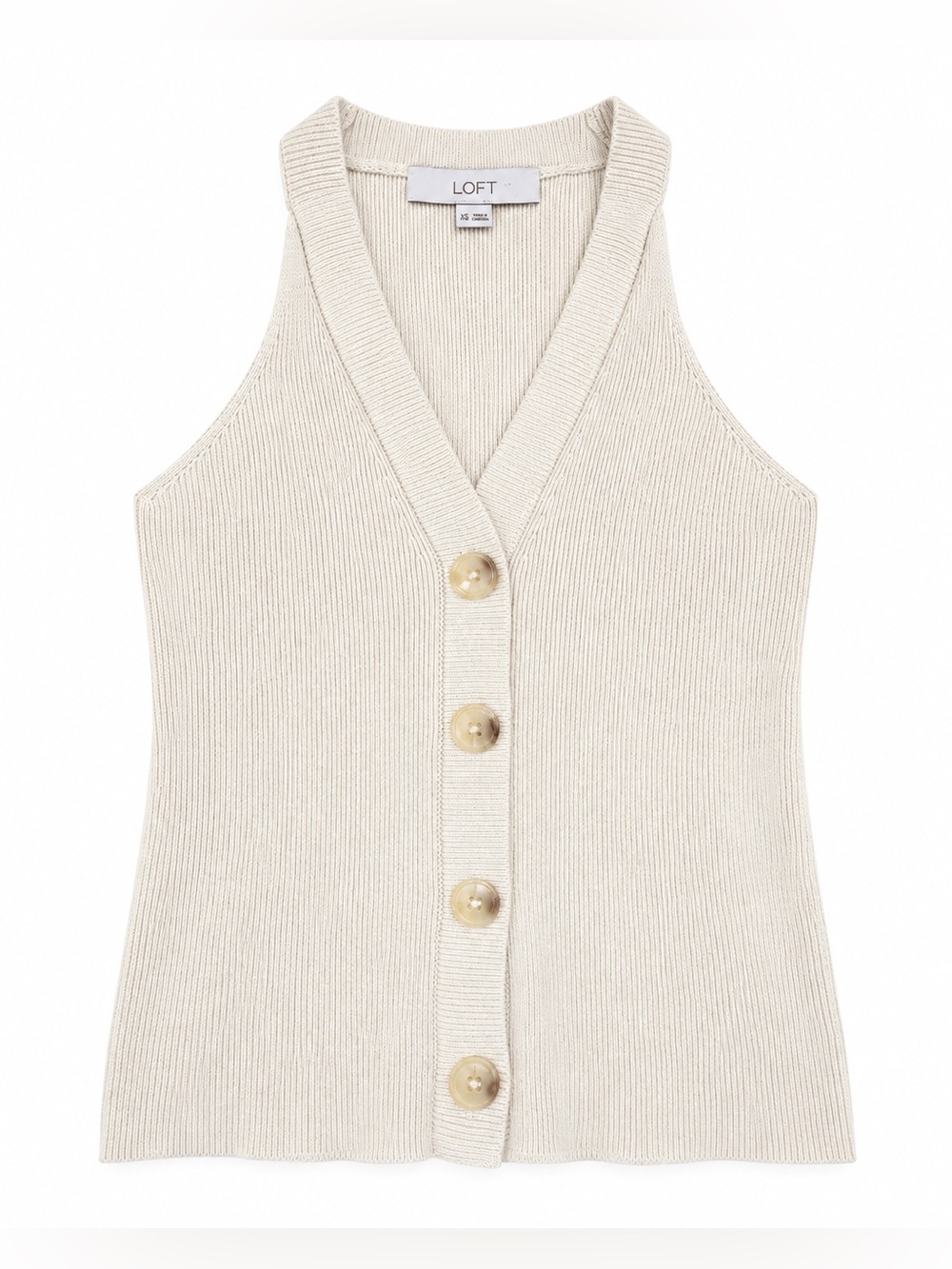 LOFT Cream Ribbed Button-Front Sleeveless Sweater - Size XS